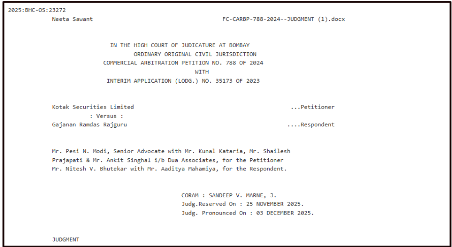 Kotak securities arbitration