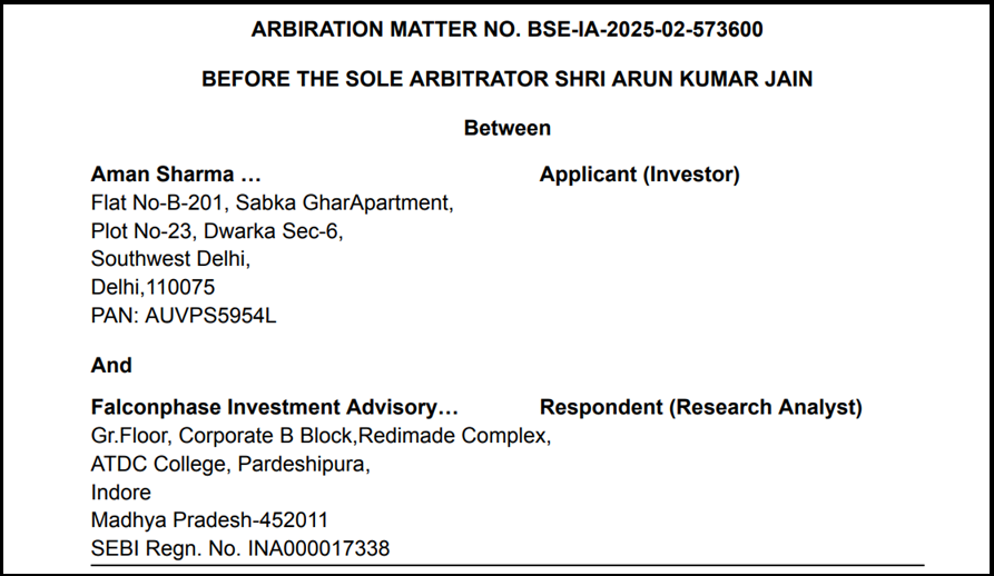 falconphase investment advisory arbitration