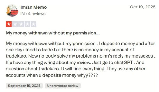 Trade Karo app User complaint