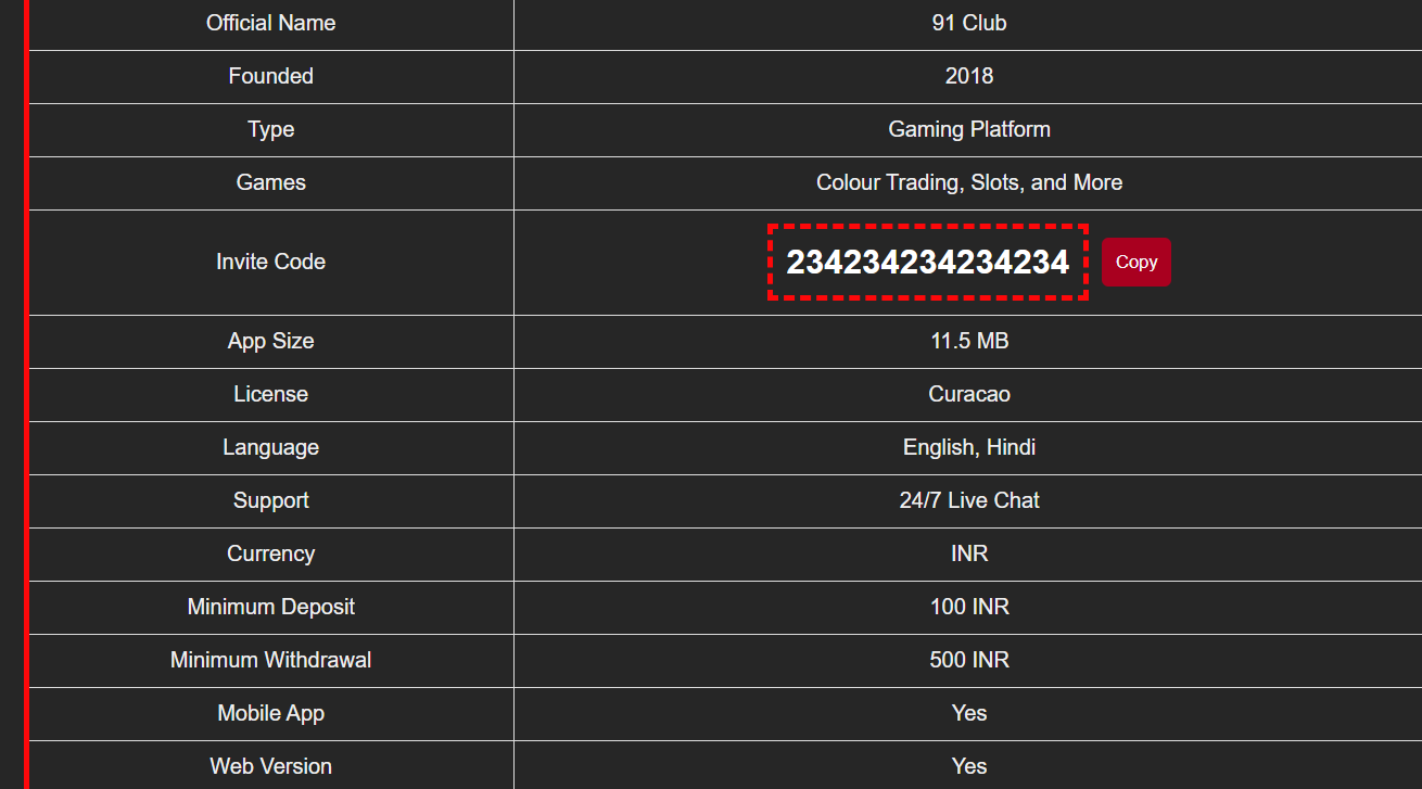 91 Club fake winnings