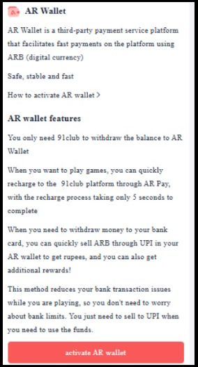 91 club third party wallet withdrawal