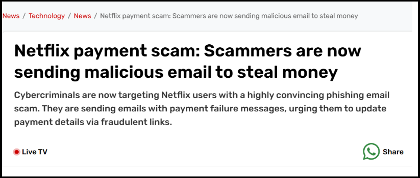 how to report netflix phishing scam in india