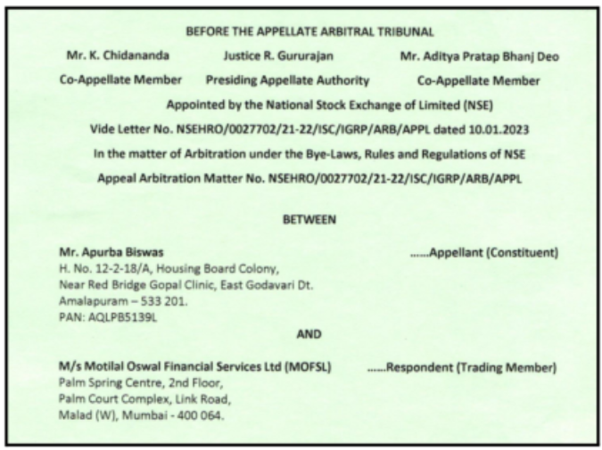 Motilal oswal arbitration