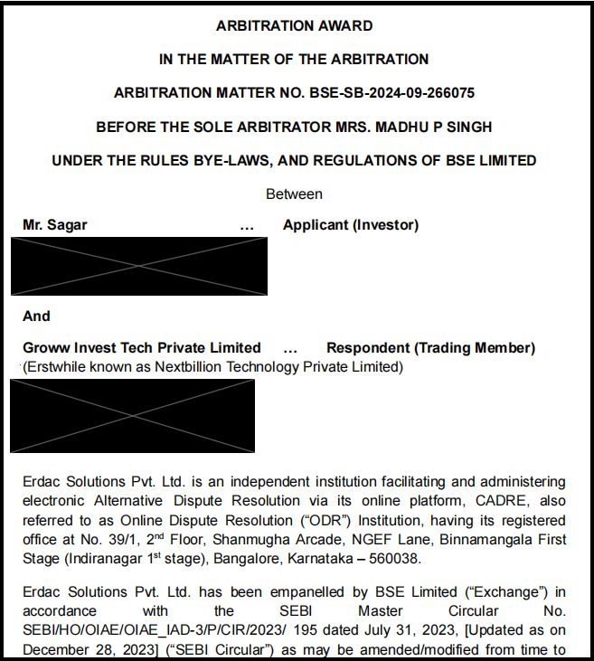 bse arbitration case against groww app