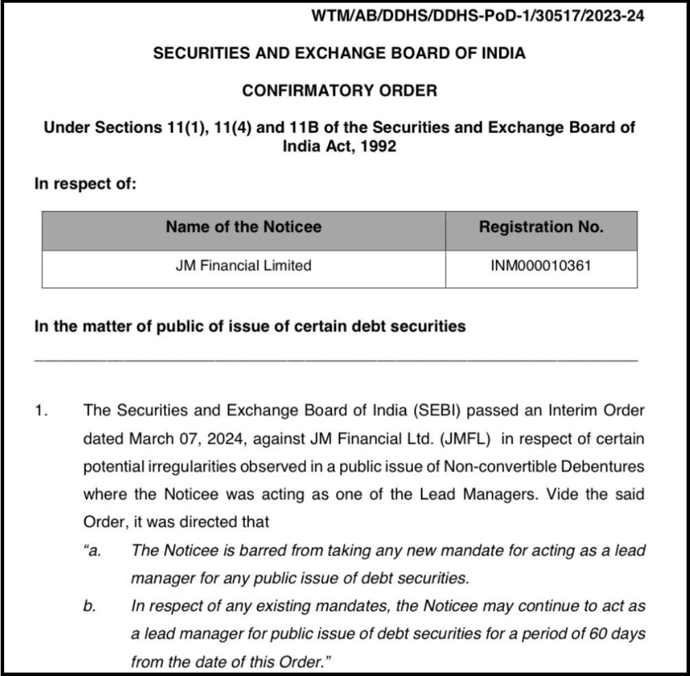 confirmatory order by sebi against jm financial complaints