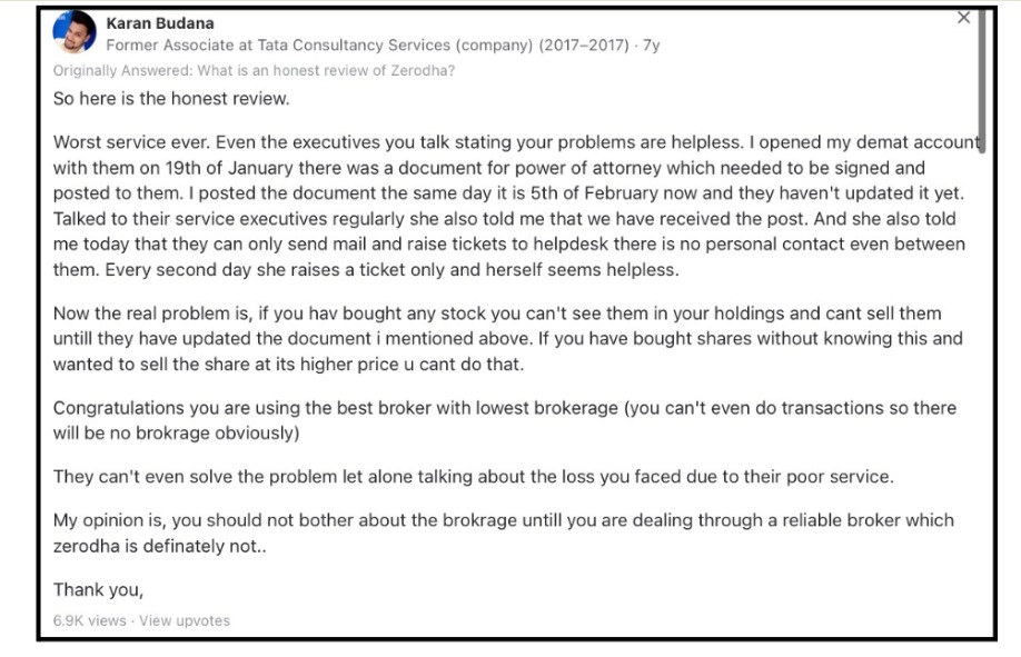 Zerodha user complaint