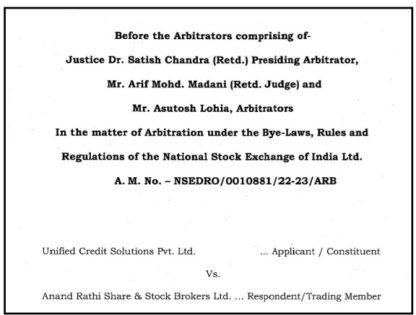 Anand Rathi NSE arbitration
