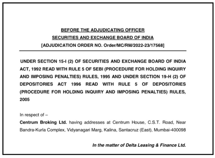 Centrum Broking Limited SEBI Order