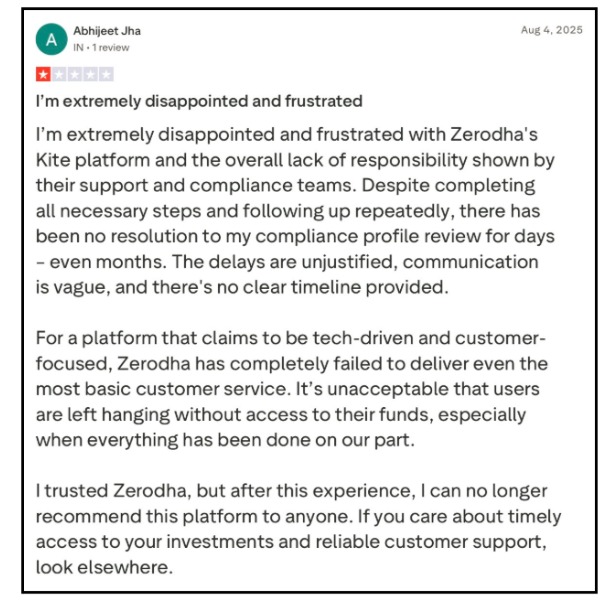 Zerodha user complaint