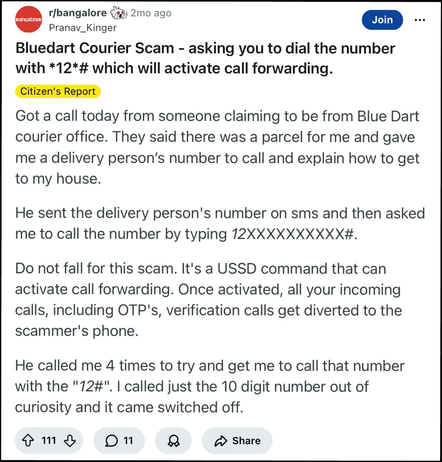 USSd courier fraud