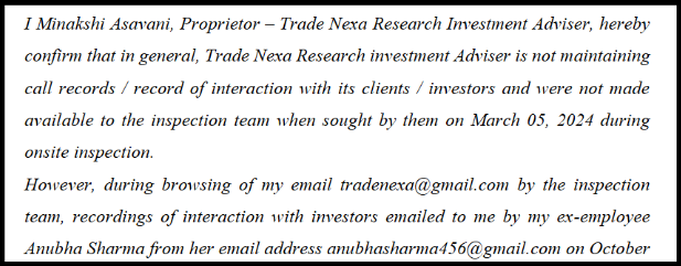 trade nexa not maintain call records