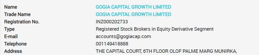 Gogia Capital Growth Limited registration