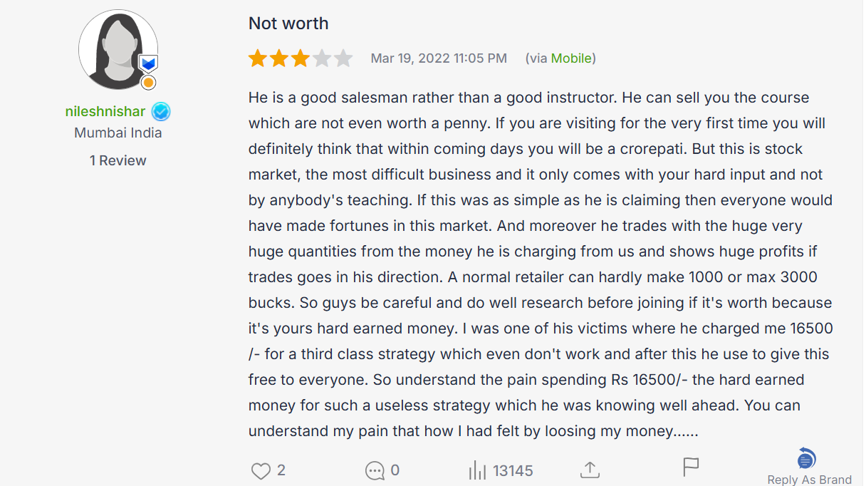 vishal malkan user reviews March 2022