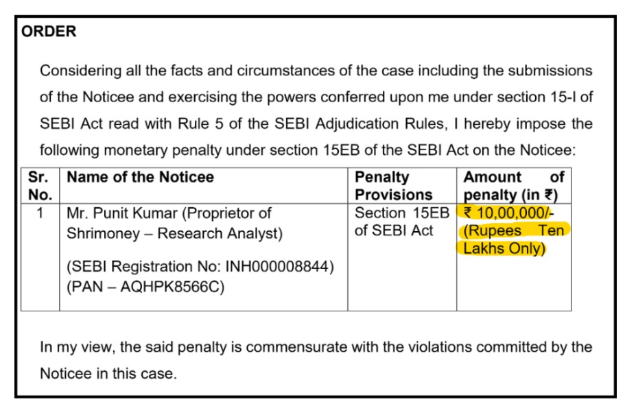 SEBI order highlight