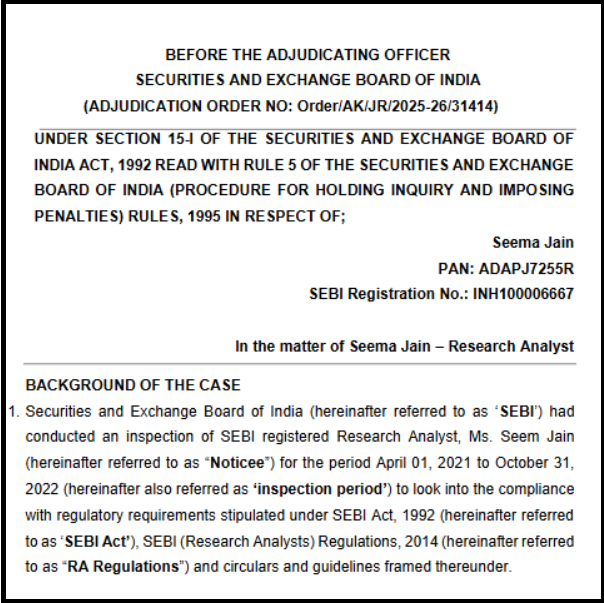 sebi findings against seema jain