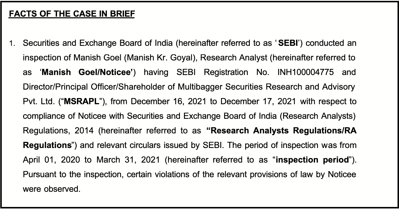 sebi orders against manish goel
