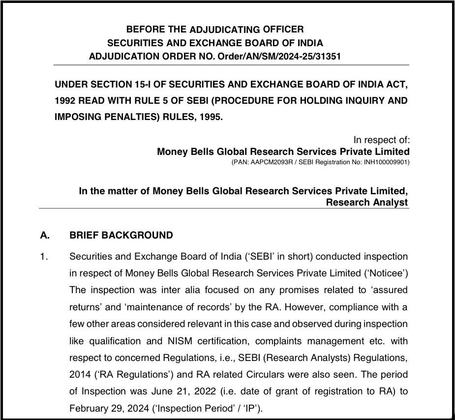 sebi orders against money bells research