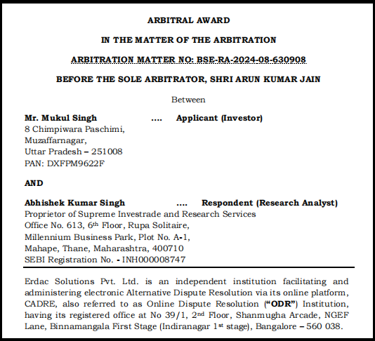 supreme investrade bse arbitration case