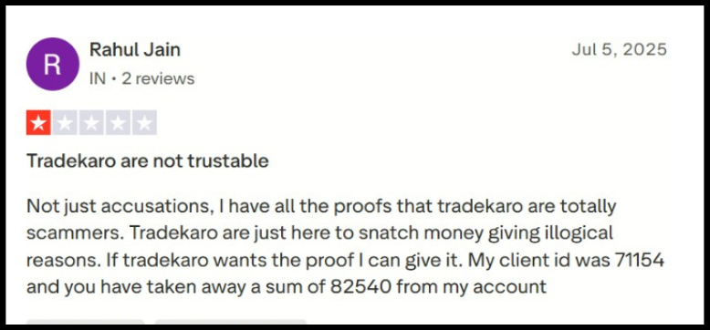 trade karo user complaint