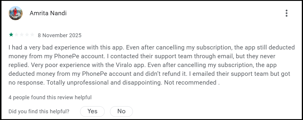 viralo app unauthorised charges complaints