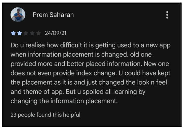 Complaints Related to User Interface