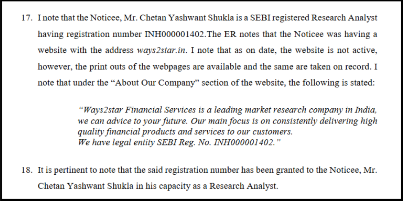 shukla violated the research analyst regulations