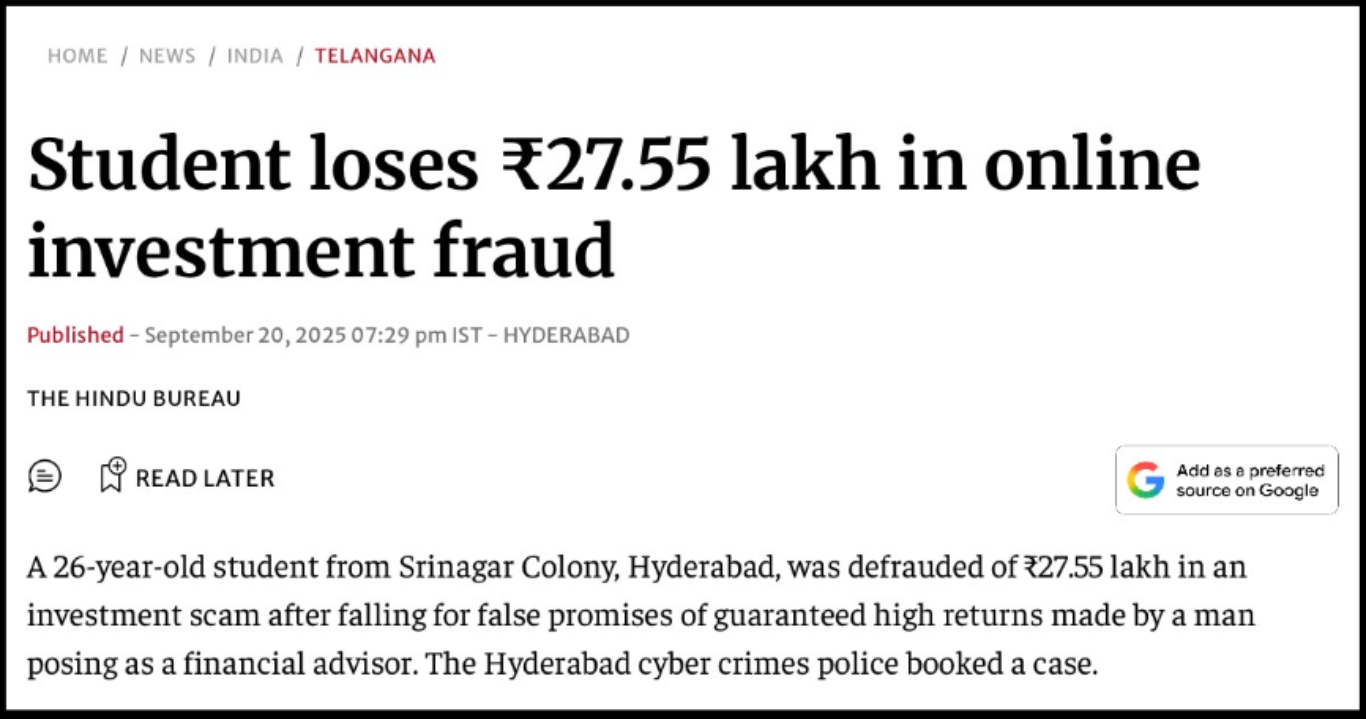 student from hyderabad was defrauded