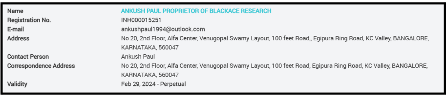 blackace research is a sebi-registered