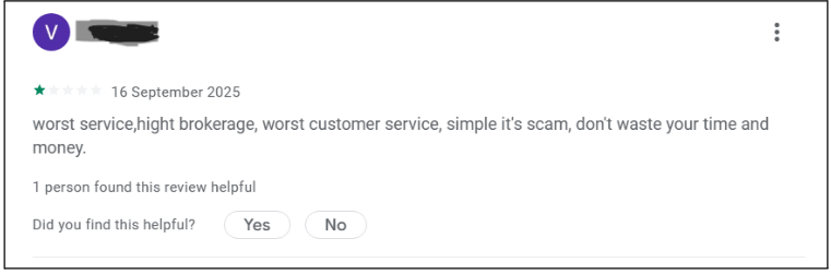 User review of the Matrix app complaining about high brokerage charges and unresponsive customer support.