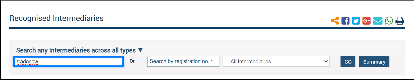 is tradenow sebi registered