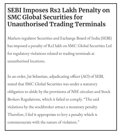SEBI Imposed ₹2 Lakh Penalty on SMC Global Securities Ltd