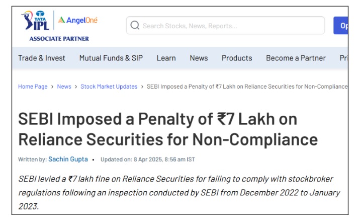 SEBI action Unuauthorised Trading by Reliance Securities