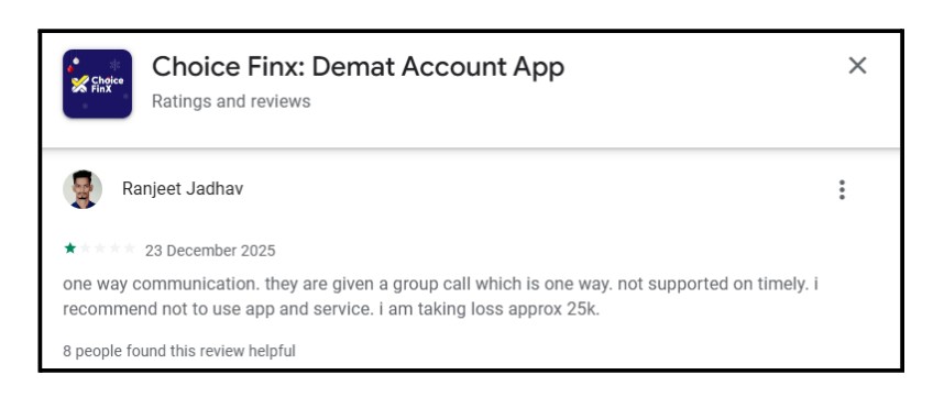 User review reporting delayed Choice Broking customer support response times during active trading losses