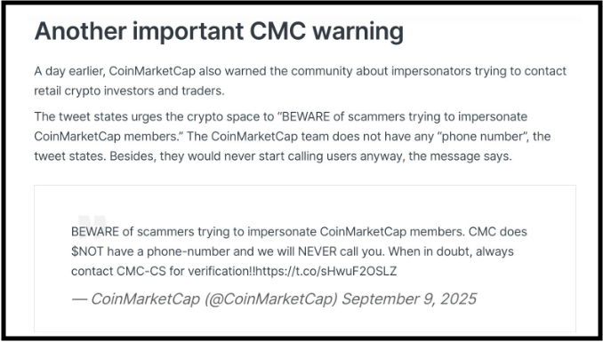 CoinMarketCap Warning