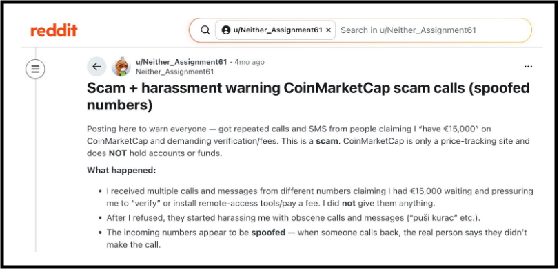 CoinMarketCap harrasment