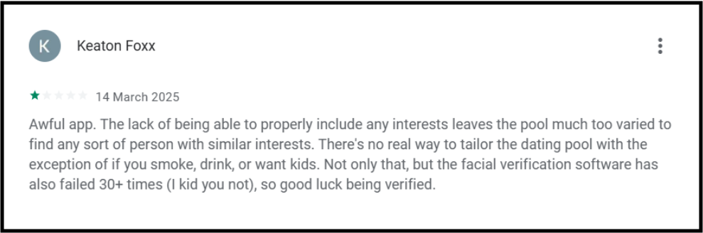 Hinge dating app issues