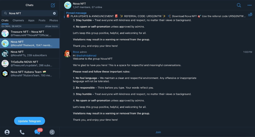 Nova NFT Telegram