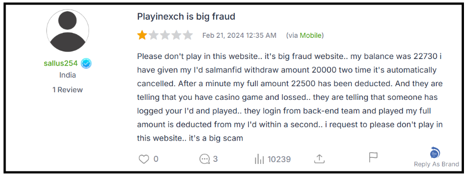 PlayinExchange Login Fraud