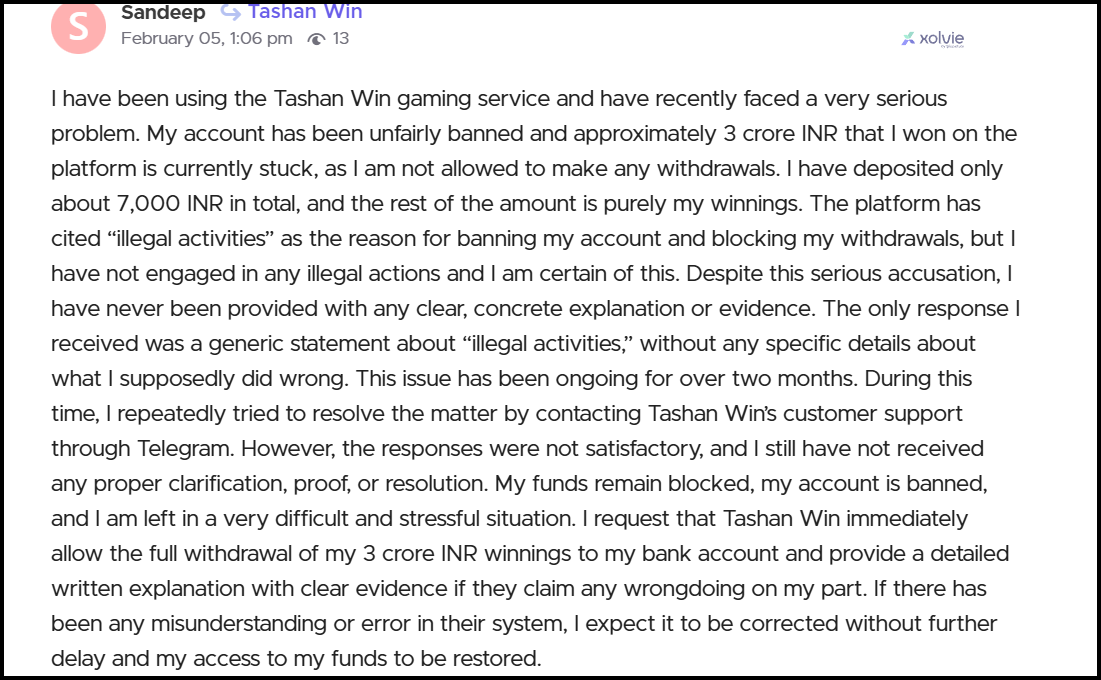 tashan win user report