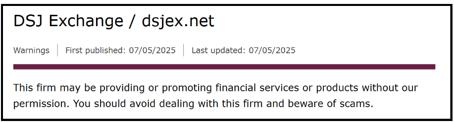 DSJ FCA Warning