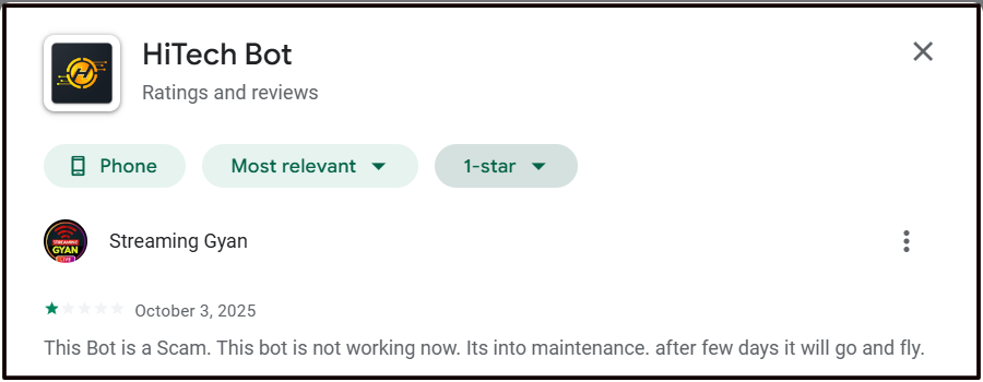 Hitech Bot Complaints
