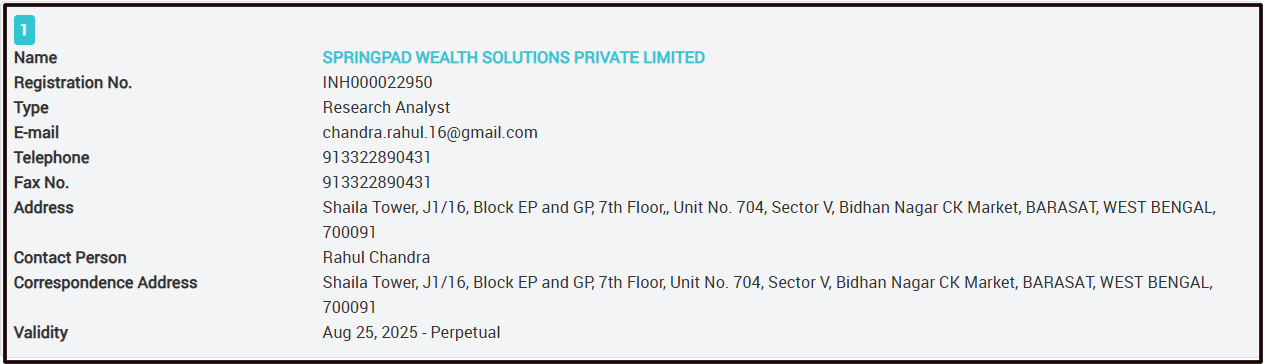 Rahul Chandra SEBI registration