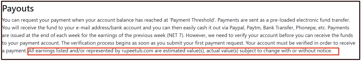 RupeeTub Payouts