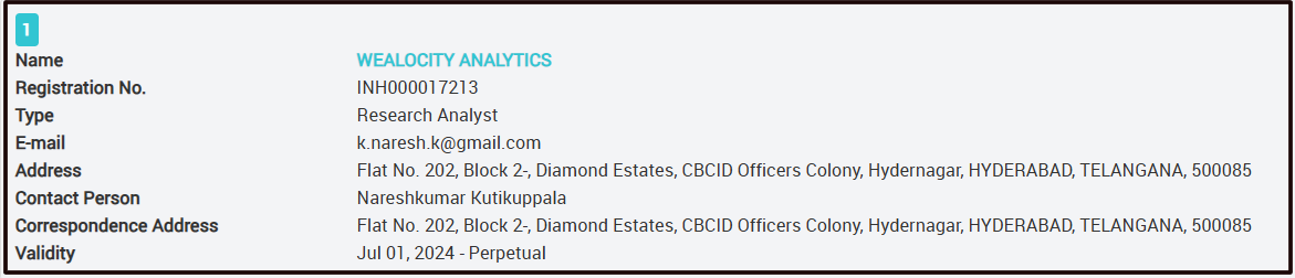 Wealocity Analytics SEBI Registered