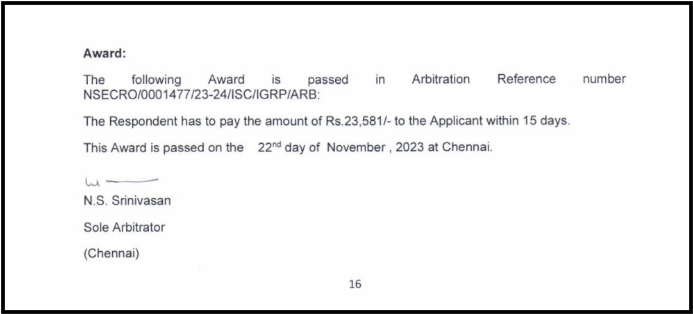 Axis Securities Arbitration award
