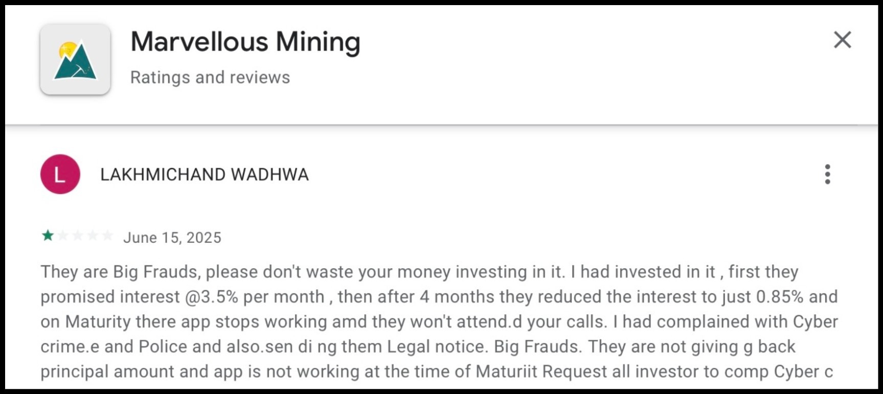 Marvellous Mining app fraud