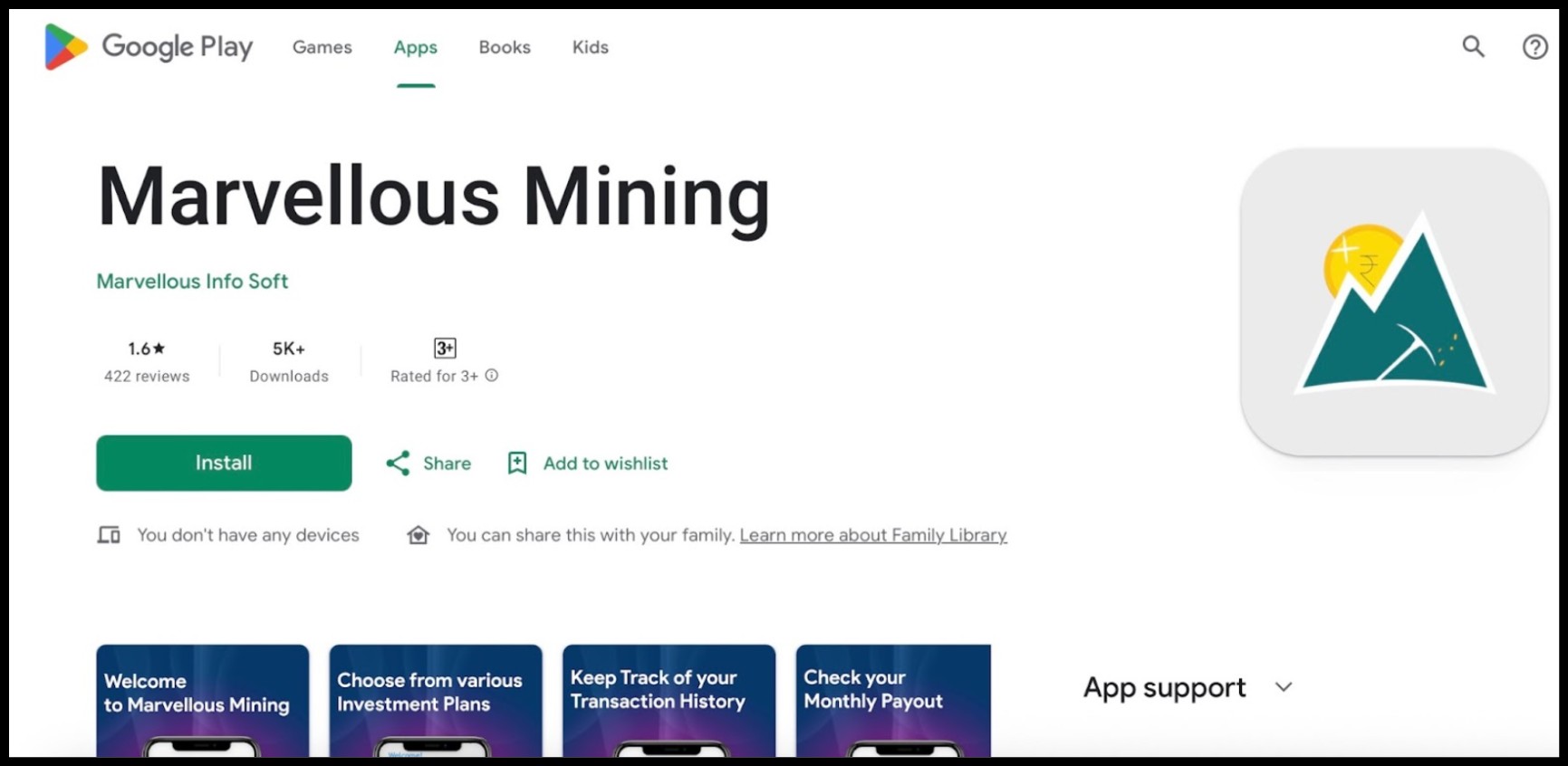 Marvellous Mining app overview