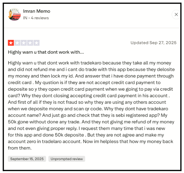 Trade Karo complaints