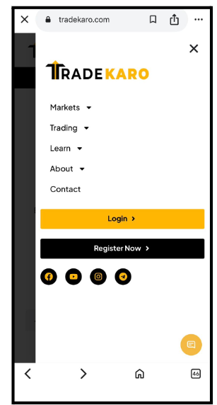 Trade karo Login page