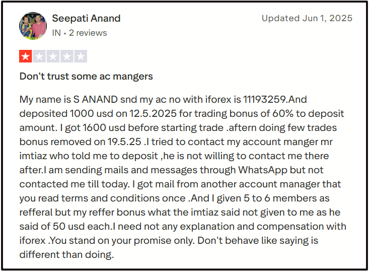 iFOREX account issue